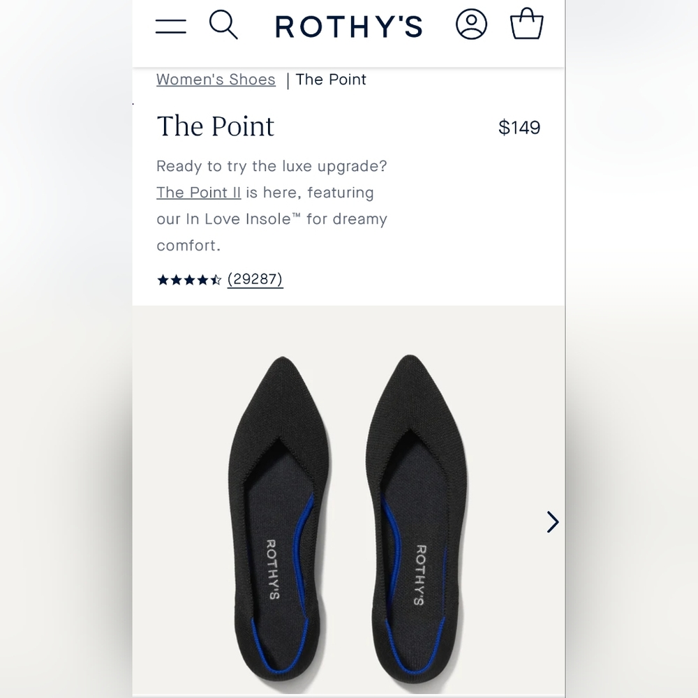 Rothy's The Point, black, women's size 9